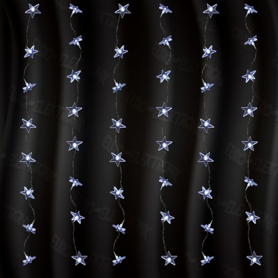 LED-es csillag formájú fényfüggöny, 1.5 m hosszú, hidegfehér színű