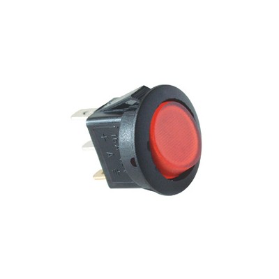 Világítós billenőkapcsoló, 12V-ra, 1 áramkörös, piros színben, kerek