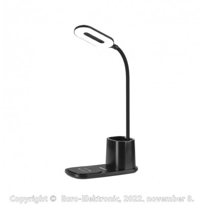 Fekete asztali LED-es lámpa, vezeték nélküli töltővel